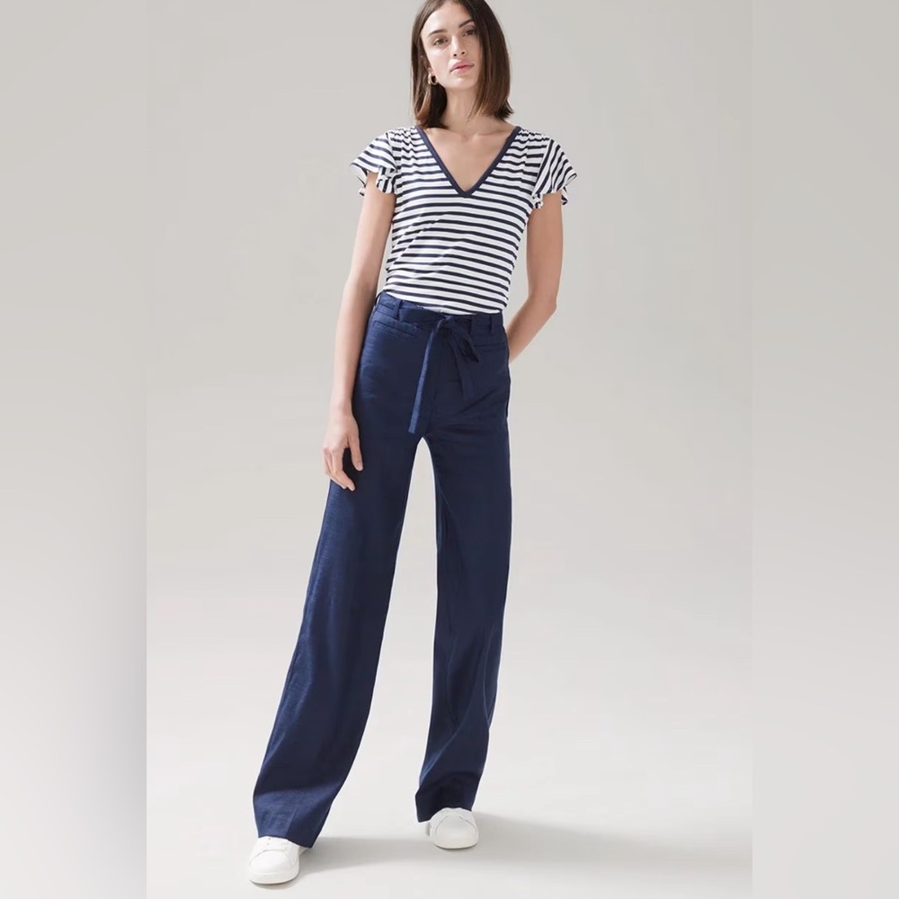 WHBM Navy Wide Leg Linen pants.  Size 12